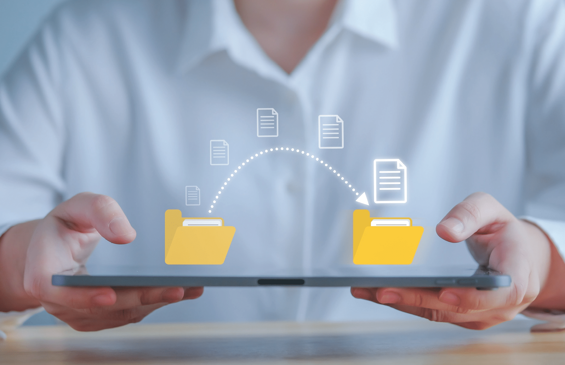 Data Migration Graphic over a Tablet