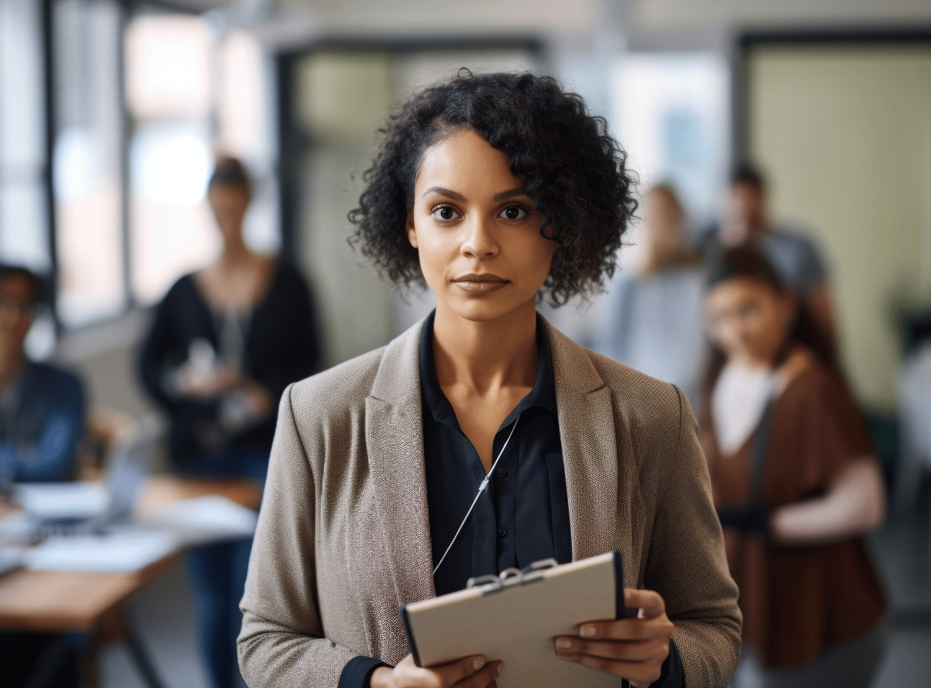 Woman Holding a Clipboard